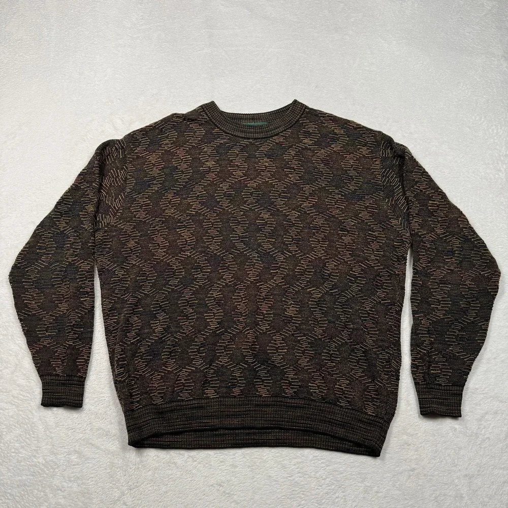 Vintage Tundra Canada Sweater Mens Large Multicolor 3D Knit Made‎ in Canada 90s